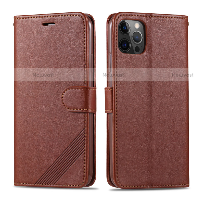 Leather Case Stands Flip Cover L11 Holder for Apple iPhone 12 Pro Brown