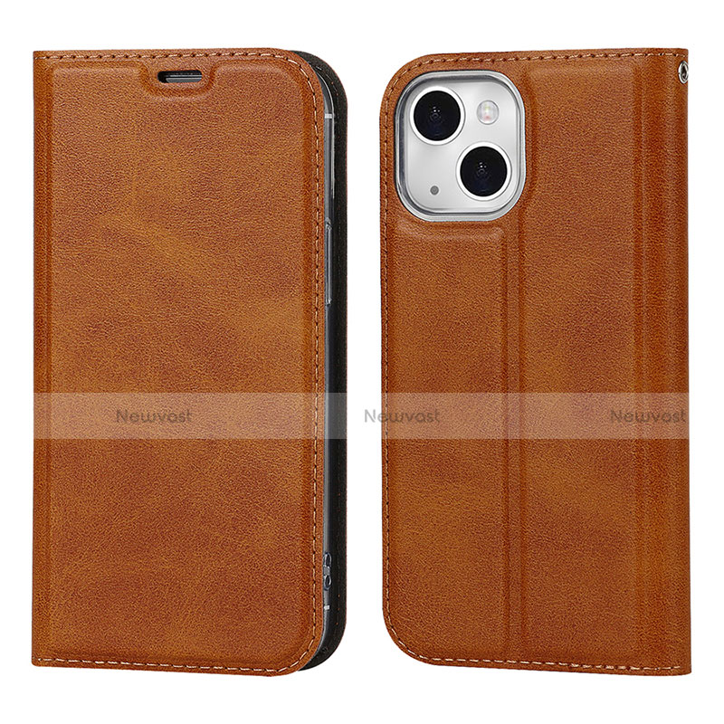 Leather Case Stands Flip Cover L11 Holder for Apple iPhone 13 Mini Brown