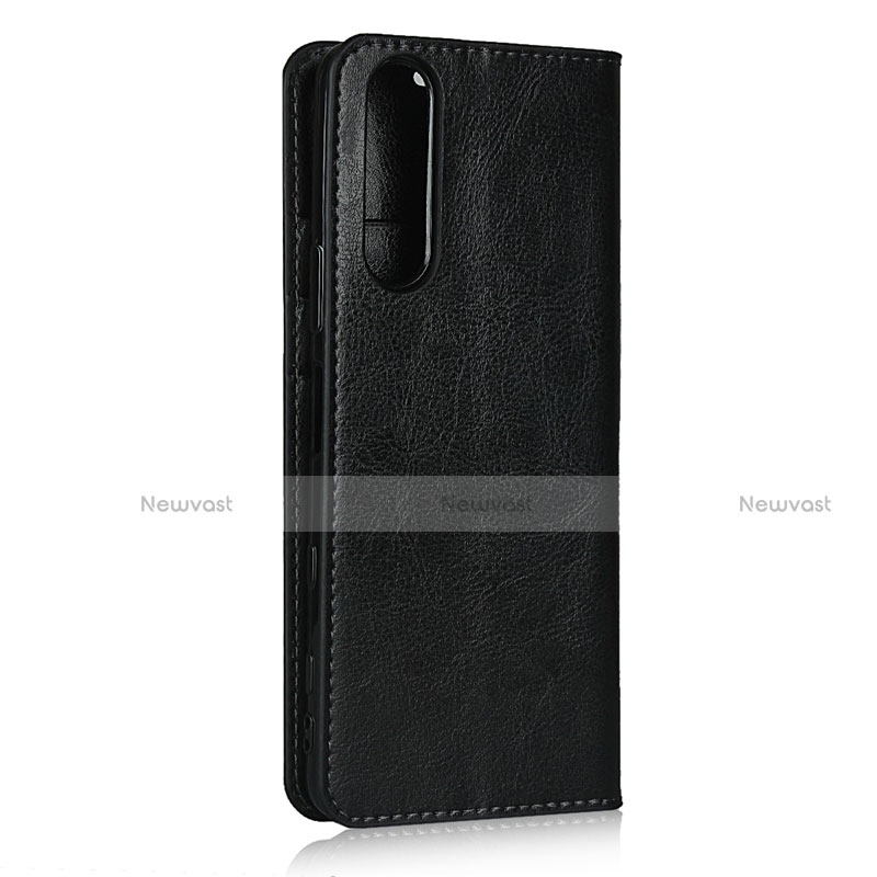 Leather Case Stands Flip Cover L11 Holder for Sony Xperia 5 II Black