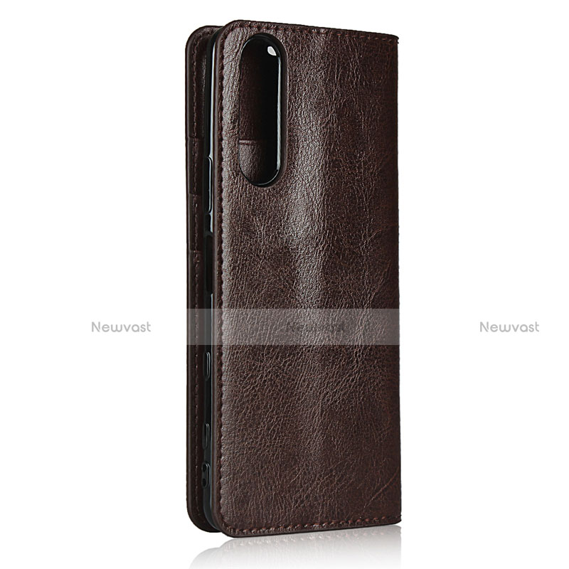 Leather Case Stands Flip Cover L11 Holder for Sony Xperia 5 II Brown