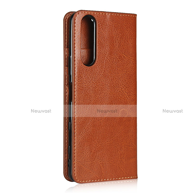 Leather Case Stands Flip Cover L11 Holder for Sony Xperia 5 II Light Brown