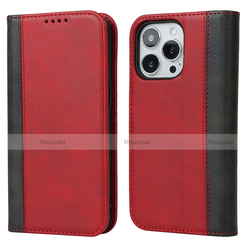 Leather Case Stands Flip Cover L12 Holder for Apple iPhone 13 Pro Max Red