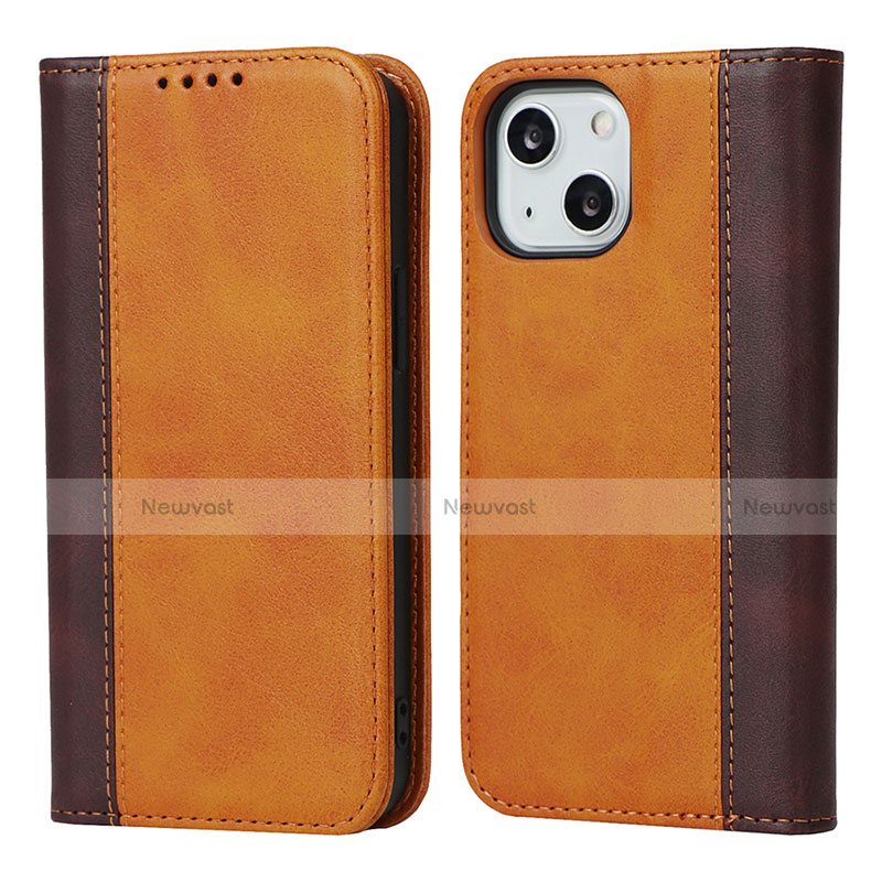 Leather Case Stands Flip Cover L12 Holder for Apple iPhone 14 Brown