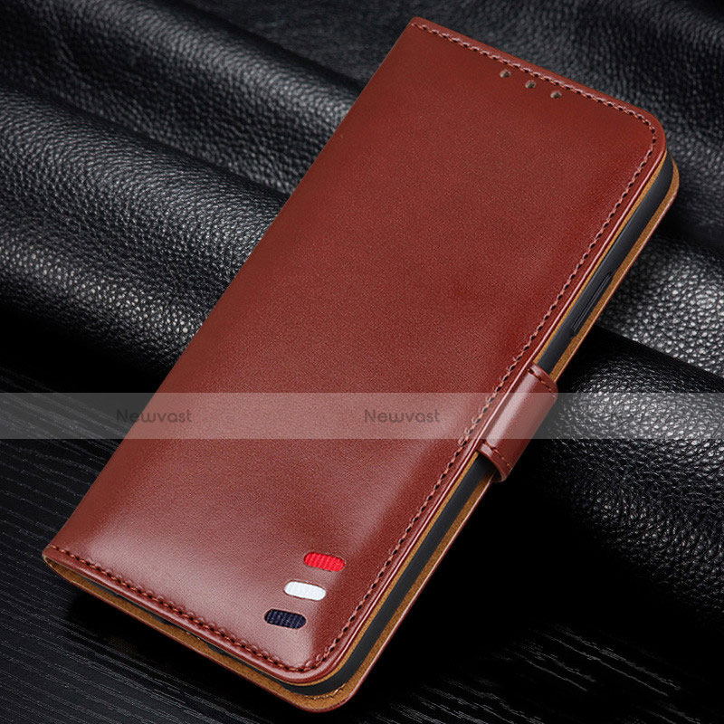 Leather Case Stands Flip Cover L12 Holder for Samsung Galaxy M21s Brown