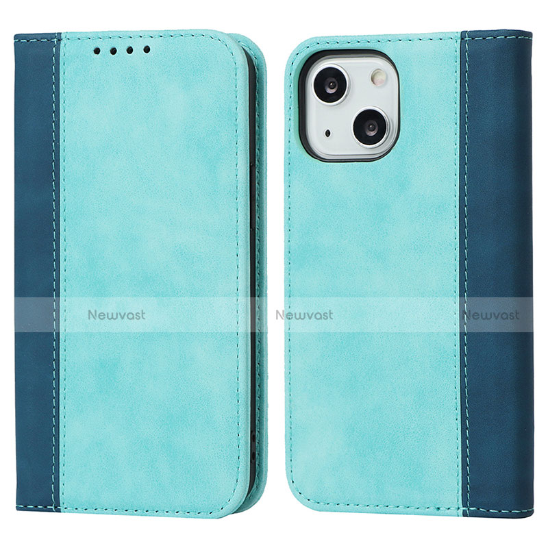Leather Case Stands Flip Cover L13 Holder for Apple iPhone 13 Mini Sky Blue