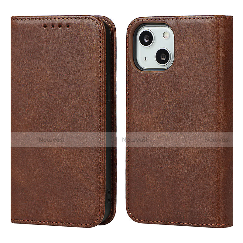 Leather Case Stands Flip Cover L14 Holder for Apple iPhone 13 Brown