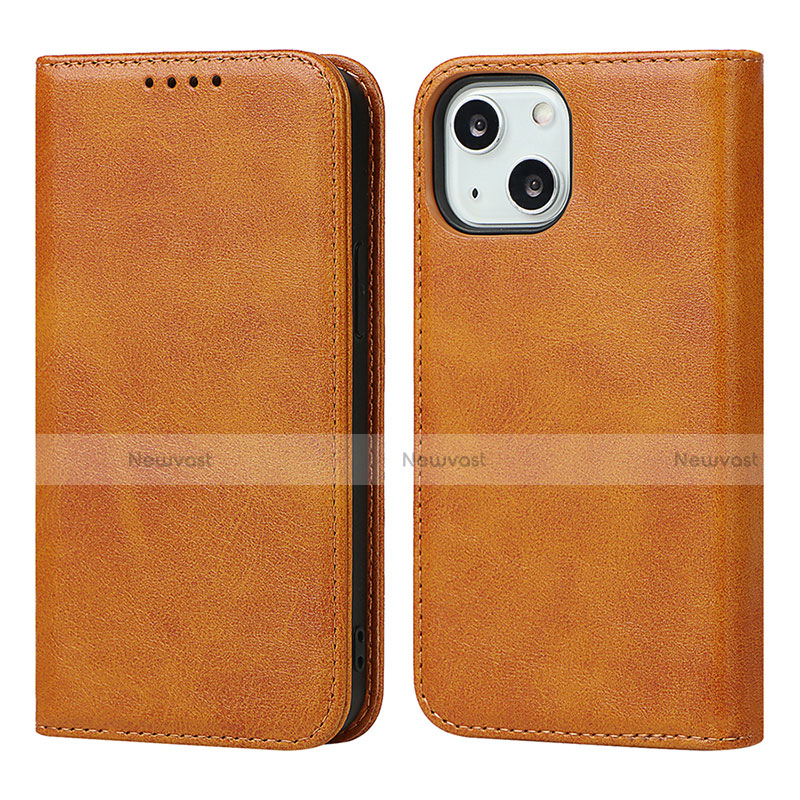 Leather Case Stands Flip Cover L14 Holder for Apple iPhone 13 Mini Light Brown