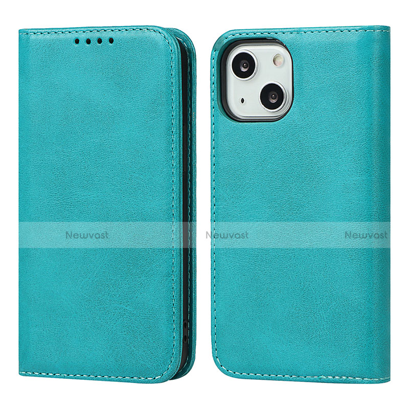 Leather Case Stands Flip Cover L14 Holder for Apple iPhone 13 Mini Sky Blue