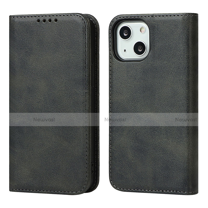 Leather Case Stands Flip Cover L14 Holder for Apple iPhone 14 Black