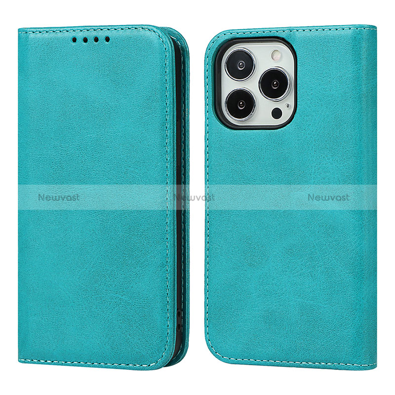 Leather Case Stands Flip Cover L14 Holder for Apple iPhone 14 Pro Sky Blue