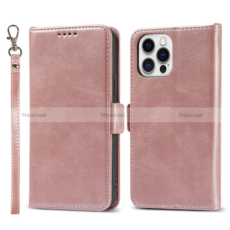 Leather Case Stands Flip Cover L15 Holder for Apple iPhone 14 Pro Rose Gold