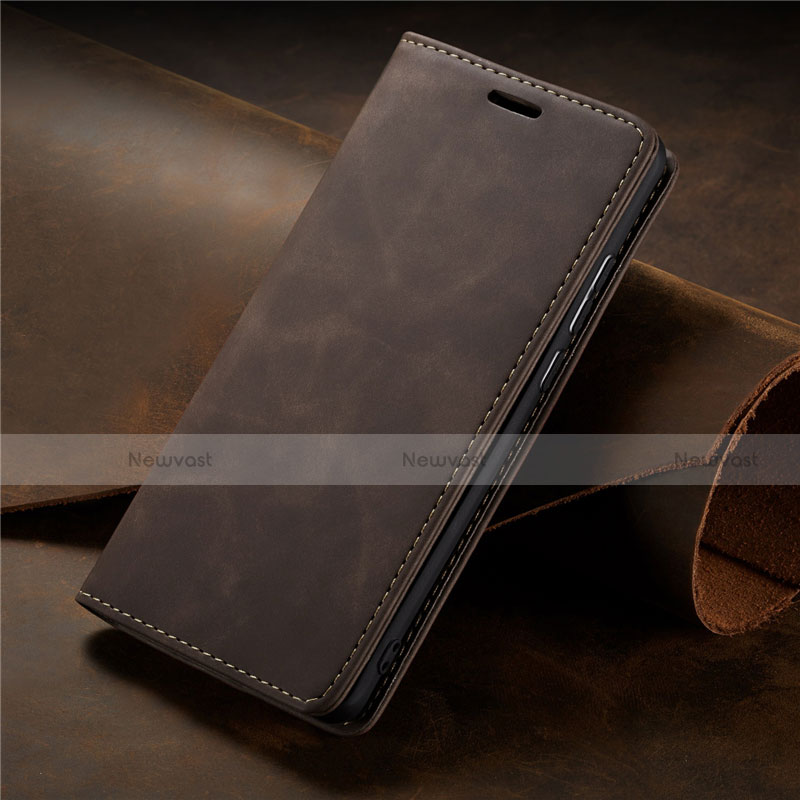 Leather Case Stands Flip Cover L15 Holder for Samsung Galaxy A71 5G Brown