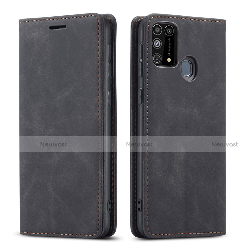Leather Case Stands Flip Cover L15 Holder for Samsung Galaxy M21s Black