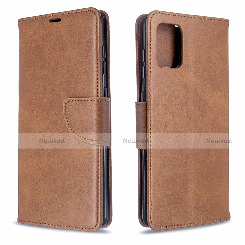 Leather Case Stands Flip Cover L16 Holder for Samsung Galaxy A71 5G Brown