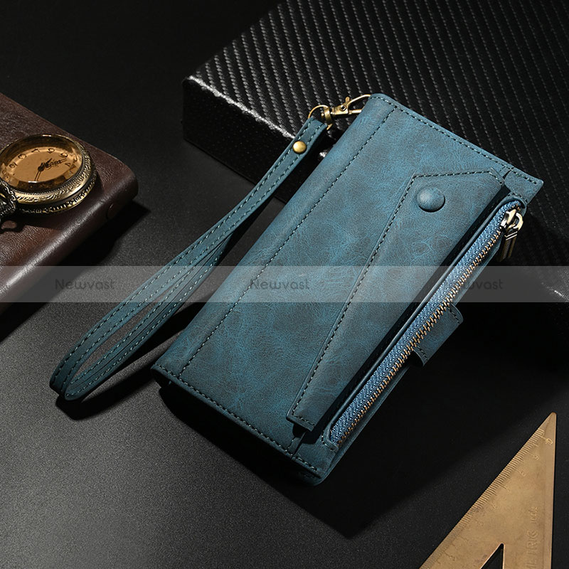 Leather Case Stands Flip Cover L17 Holder for Apple iPhone 14 Pro Blue
