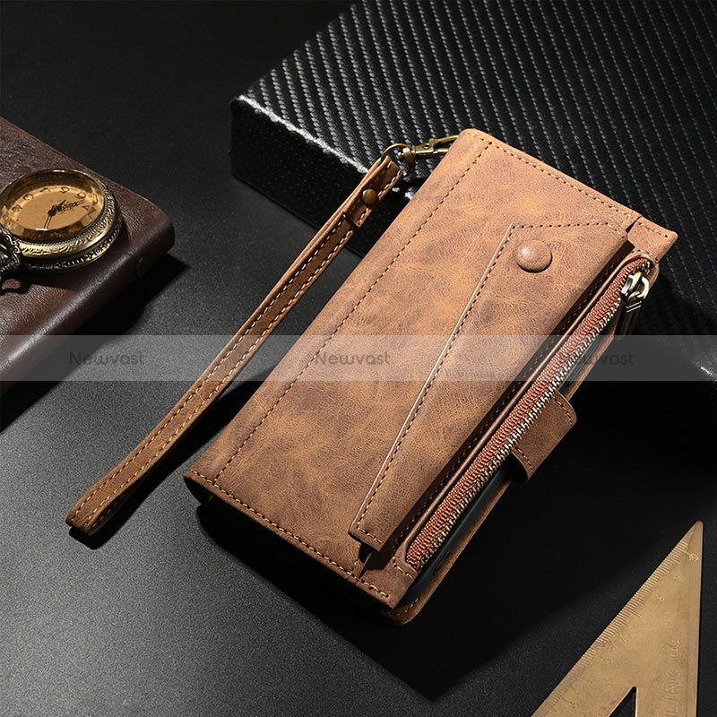 Leather Case Stands Flip Cover L17 Holder for Apple iPhone 14 Pro Max Brown