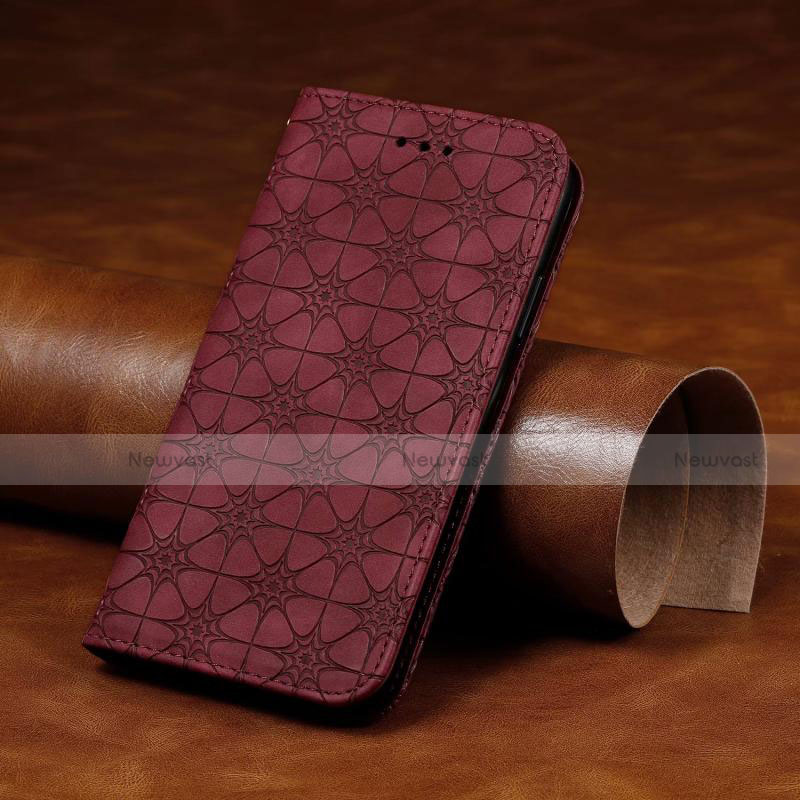 Leather Case Stands Flip Cover L17 Holder for Huawei Honor 9C Red Wine