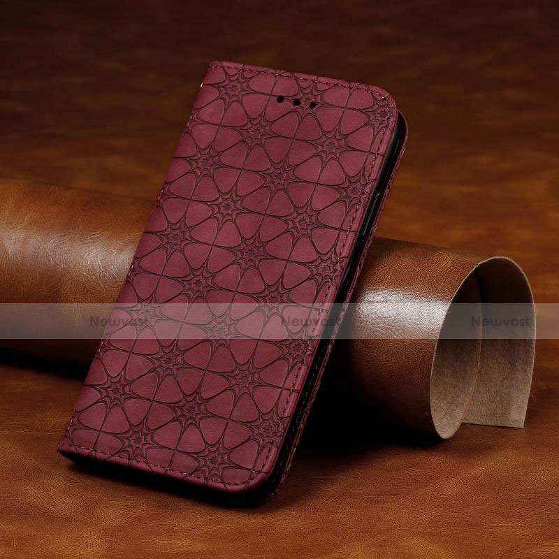 Leather Case Stands Flip Cover L17 Holder for Huawei P40 Lite E Red Wine