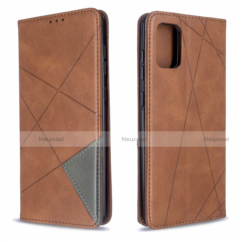 Leather Case Stands Flip Cover L18 Holder for Samsung Galaxy A71 5G Brown