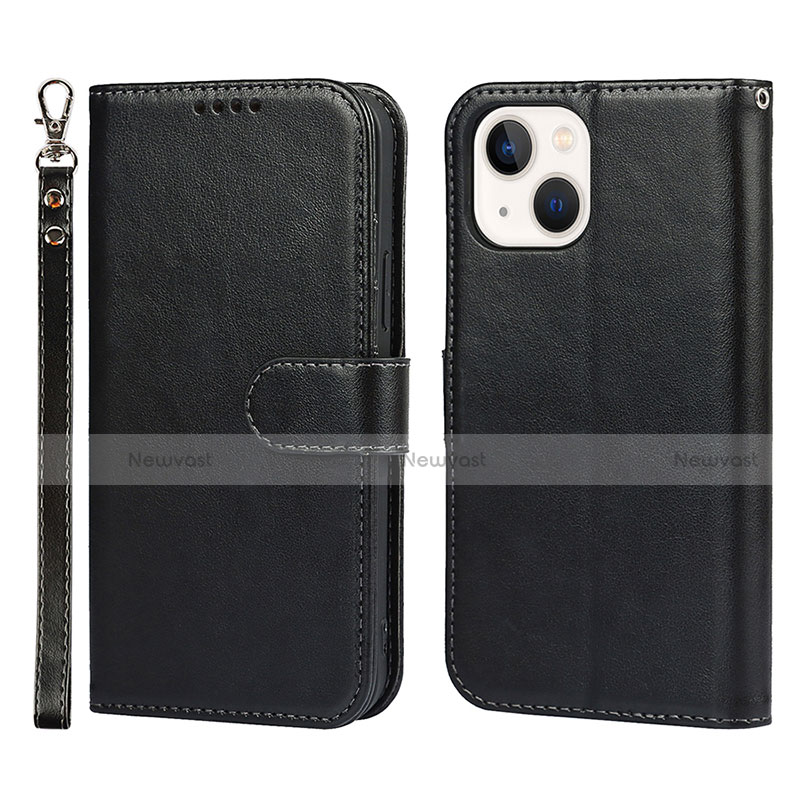 Leather Case Stands Flip Cover L19 Holder for Apple iPhone 14 Black