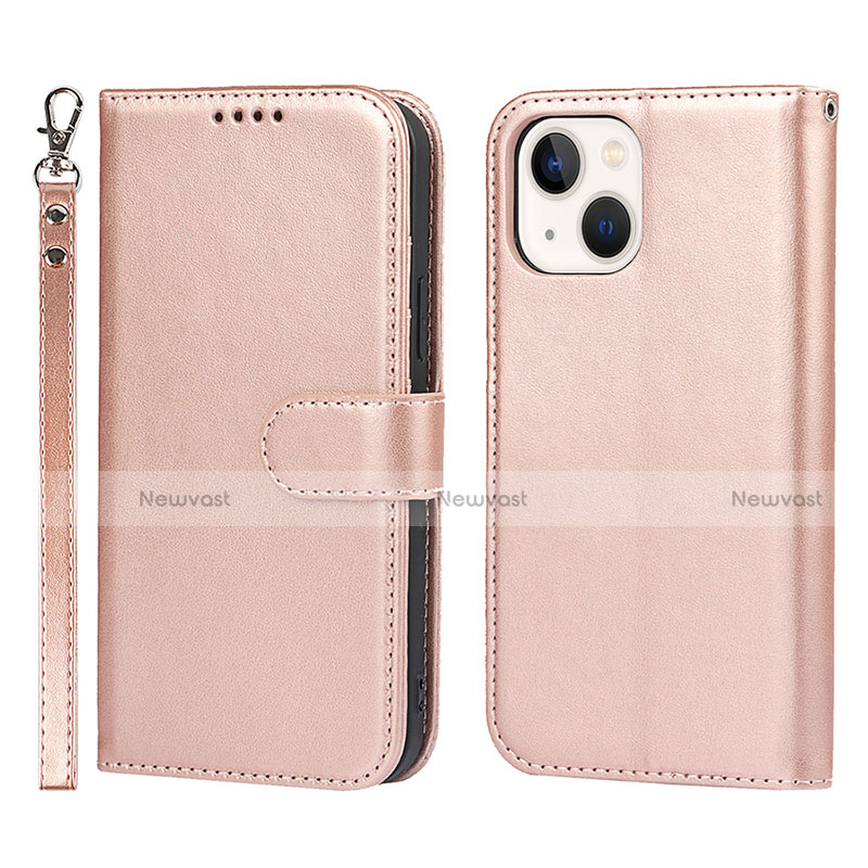 Leather Case Stands Flip Cover L19 Holder for Apple iPhone 14 Rose Gold