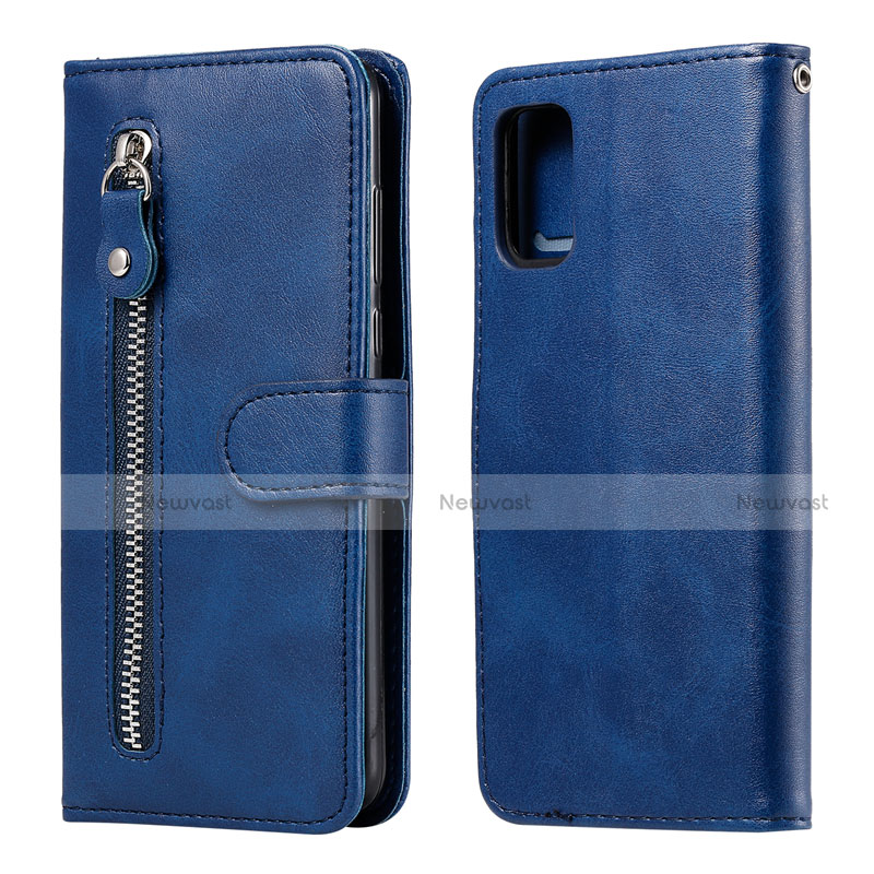 Leather Case Stands Flip Cover L20 Holder for Samsung Galaxy A41 Blue