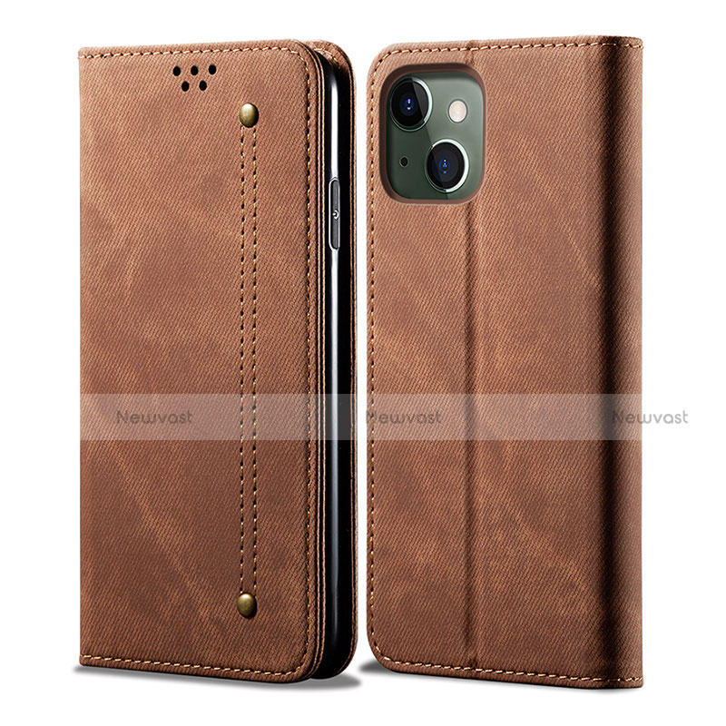 Leather Case Stands Flip Cover L21 Holder for Apple iPhone 14 Plus Brown