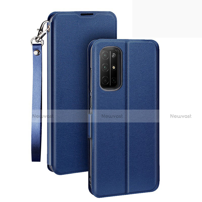 Leather Case Stands Flip Cover L22 Holder for Huawei Honor 30S Blue