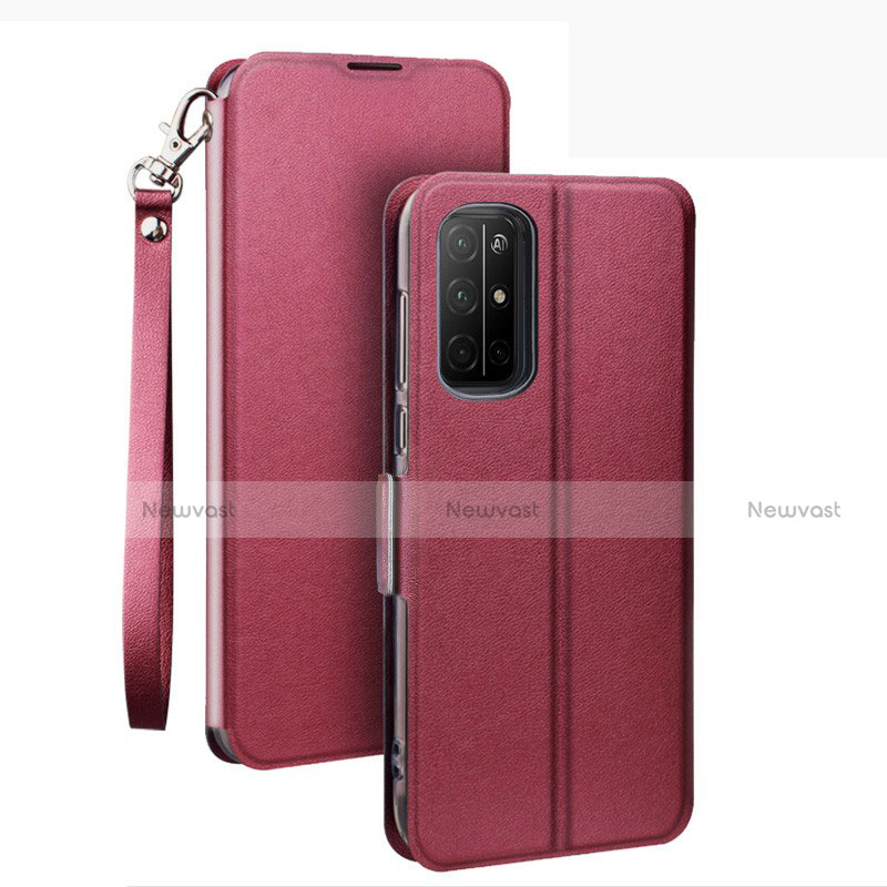 Leather Case Stands Flip Cover L22 Holder for Huawei Honor 30S Red Wine