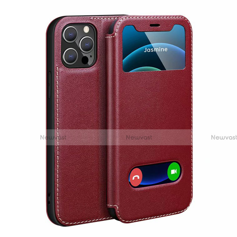 Leather Case Stands Flip Cover N01 Holder for Apple iPhone 12 Pro Max Red