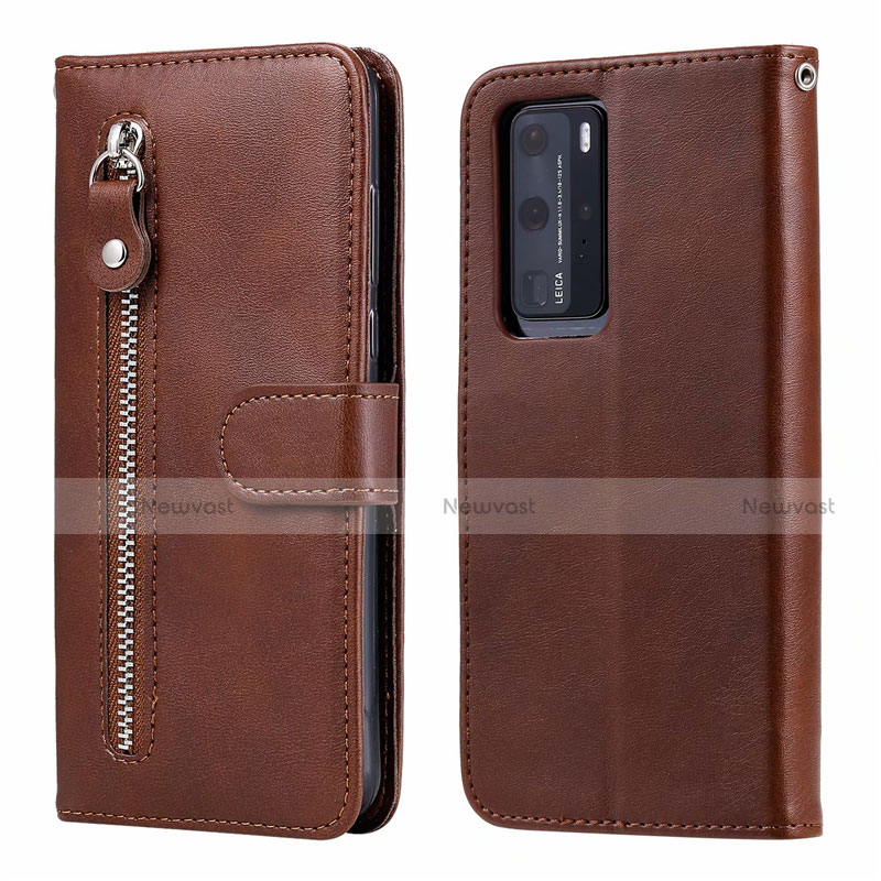 Leather Case Stands Flip Cover N01 Holder for Huawei P40 Pro Brown