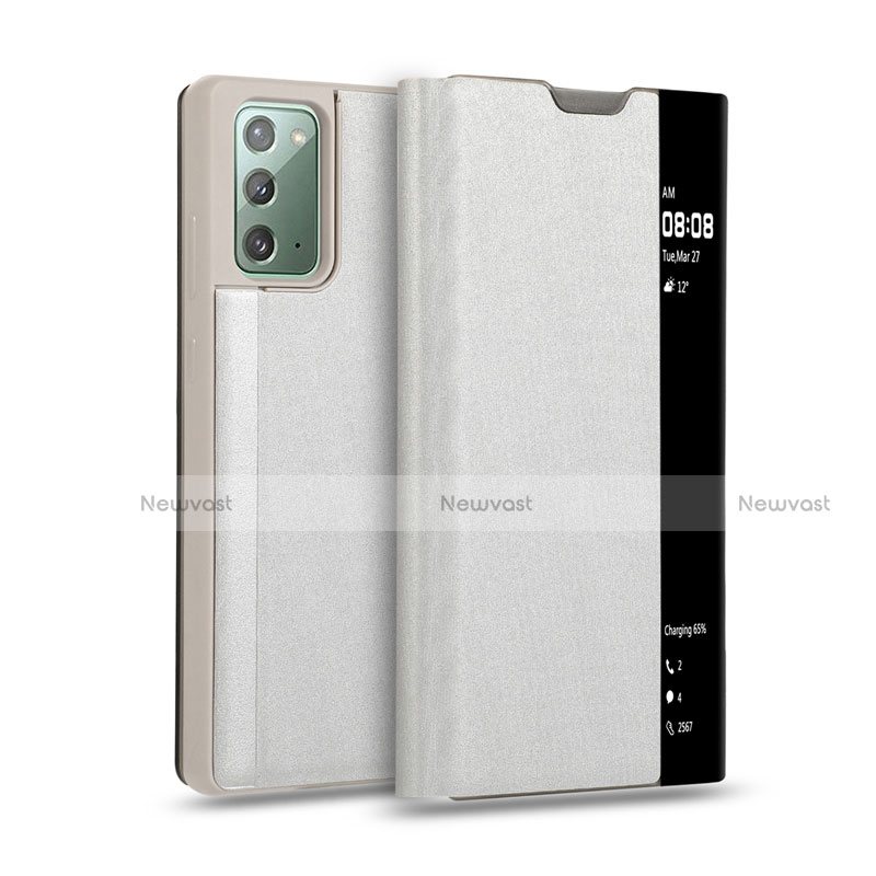 Leather Case Stands Flip Cover N01 Holder for Samsung Galaxy Note 20 5G Silver