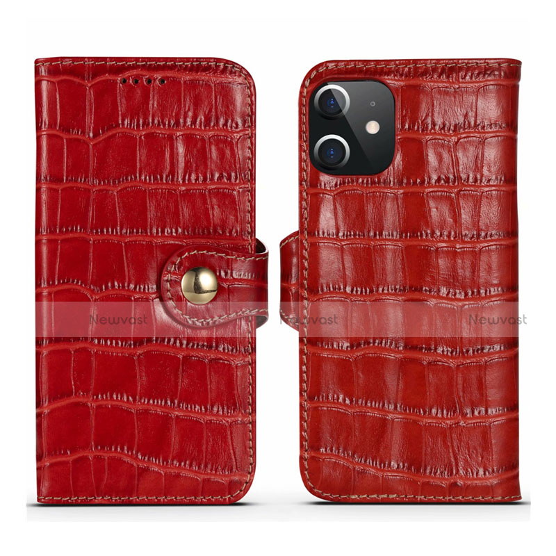 Leather Case Stands Flip Cover N02 Holder for Apple iPhone 12 Mini Red
