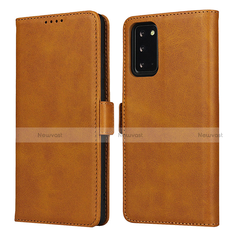 Leather Case Stands Flip Cover N02 Holder for Samsung Galaxy Note 20 5G Light Brown