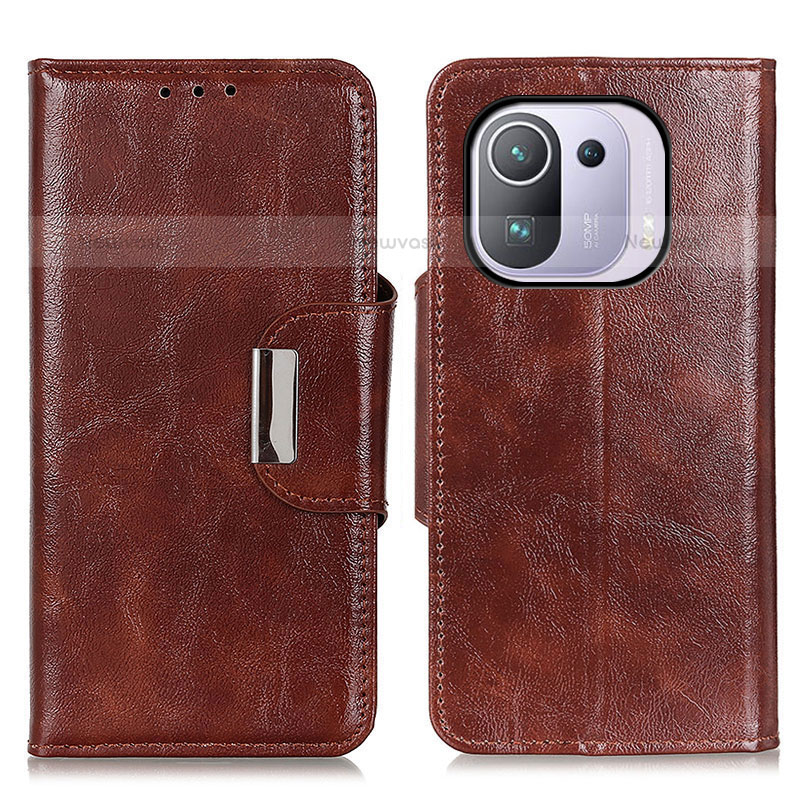 Leather Case Stands Flip Cover N04P Holder for Xiaomi Mi 11 Pro 5G Brown