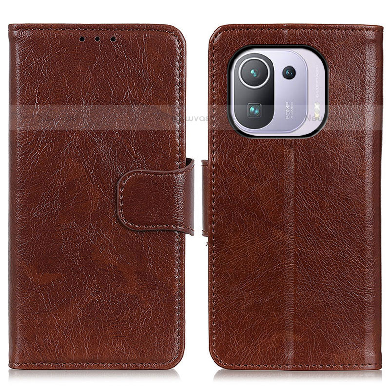 Leather Case Stands Flip Cover N05P Holder for Xiaomi Mi 11 Pro 5G Brown