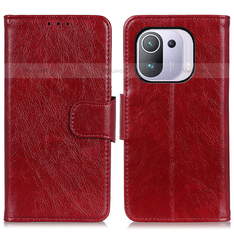 Leather Case Stands Flip Cover N05P Holder for Xiaomi Mi 11 Pro 5G Red