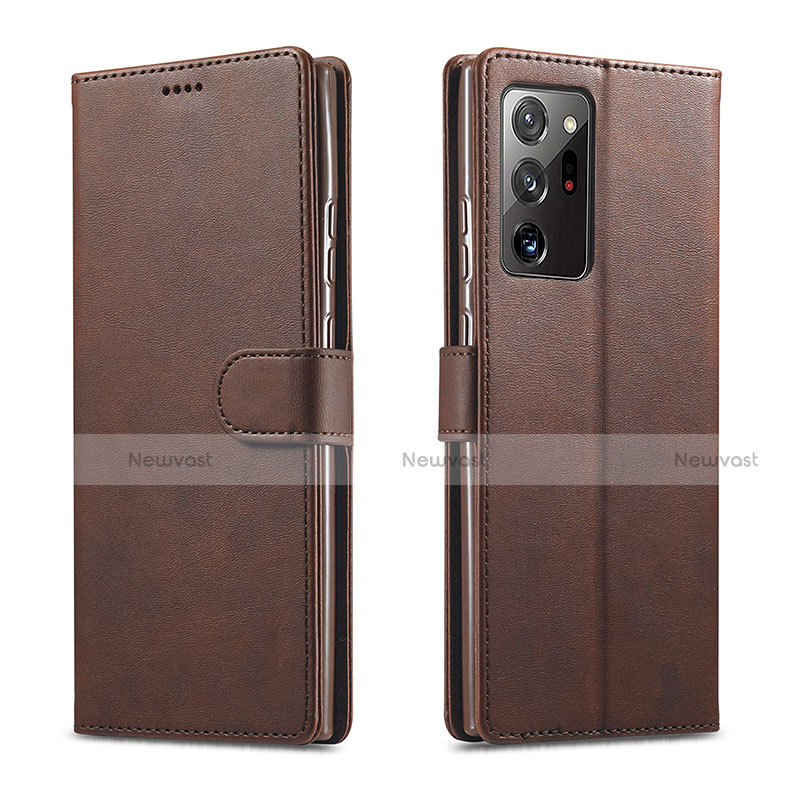 Leather Case Stands Flip Cover N08 Holder for Samsung Galaxy Note 20 Ultra 5G Brown