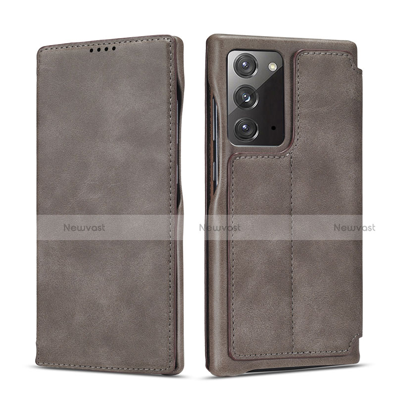 Leather Case Stands Flip Cover N09 Holder for Samsung Galaxy Note 20 5G Gray