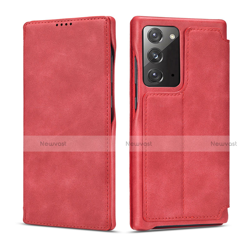 Leather Case Stands Flip Cover N09 Holder for Samsung Galaxy Note 20 5G Red