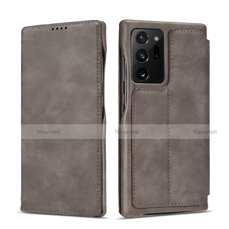 Leather Case Stands Flip Cover N09 Holder for Samsung Galaxy Note 20 Ultra 5G Gray