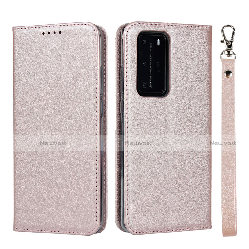 Leather Case Stands Flip Cover N12 Holder for Huawei P40 Pro Rose Gold