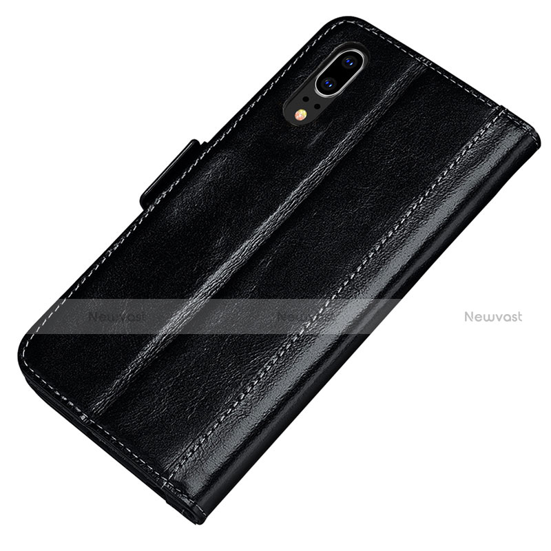 Leather Case Stands Flip Cover P01 Holder for Huawei P20 Black