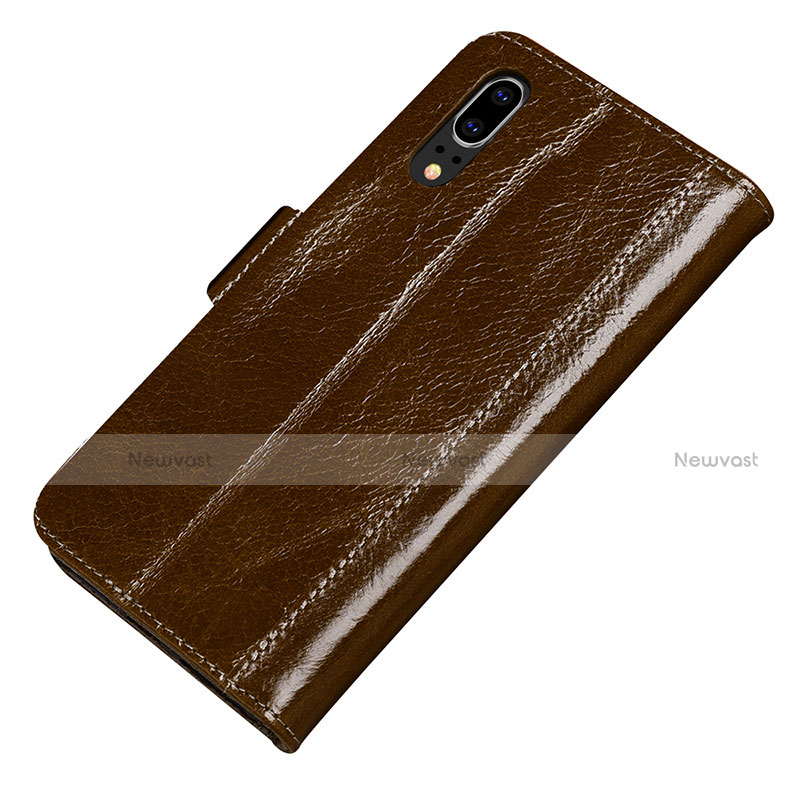 Leather Case Stands Flip Cover P01 Holder for Huawei P20 Brown