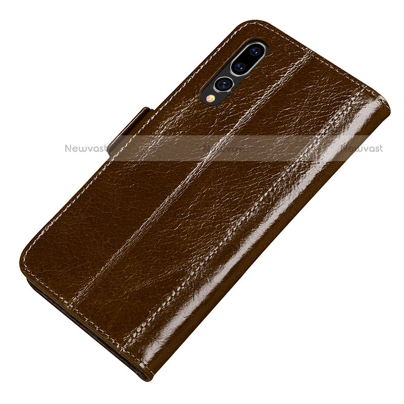 Leather Case Stands Flip Cover P01 Holder for Huawei P20 Pro Brown