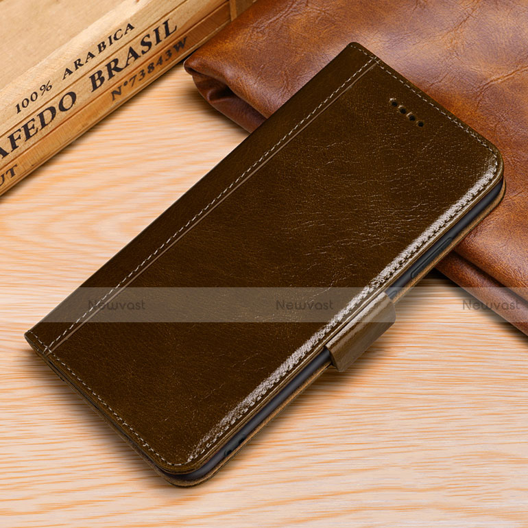 Leather Case Stands Flip Cover P01 Holder for Huawei P30 Lite Brown