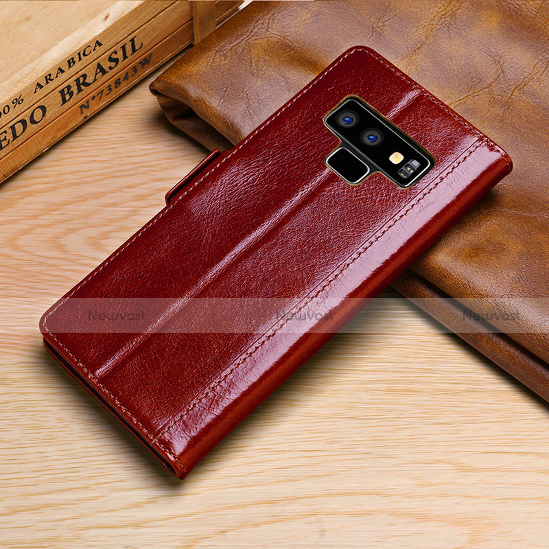 Leather Case Stands Flip Cover P01 Holder for Samsung Galaxy Note 9 Red