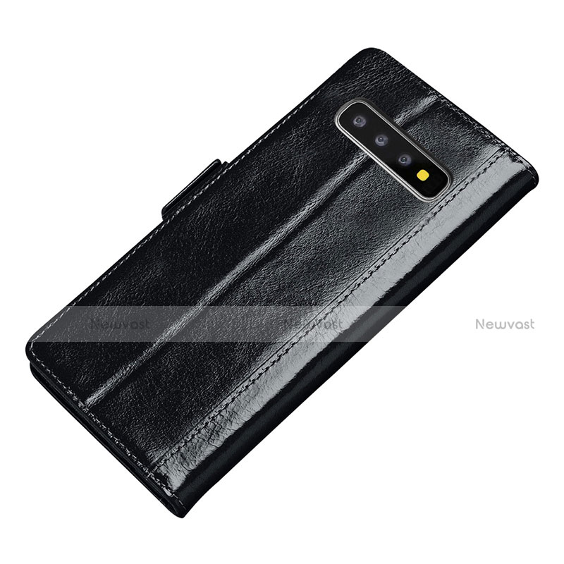 Leather Case Stands Flip Cover P01 Holder for Samsung Galaxy S10 5G Black