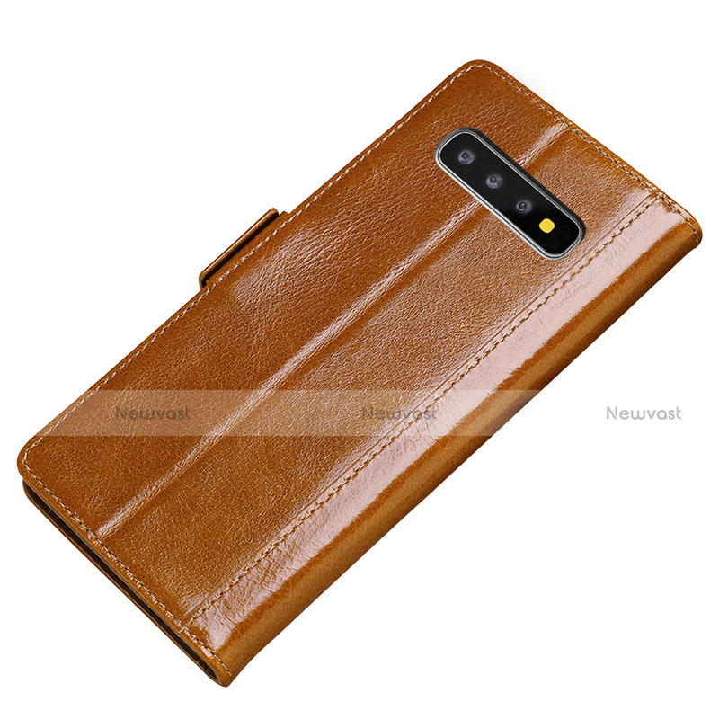 Leather Case Stands Flip Cover P01 Holder for Samsung Galaxy S10 Orange