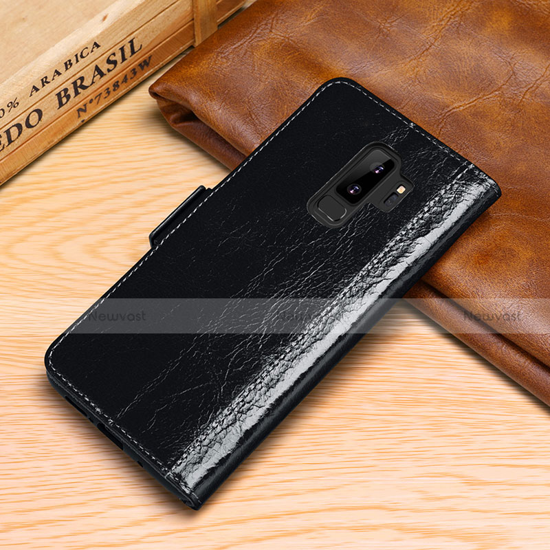 Leather Case Stands Flip Cover P01 Holder for Samsung Galaxy S9 Plus Black